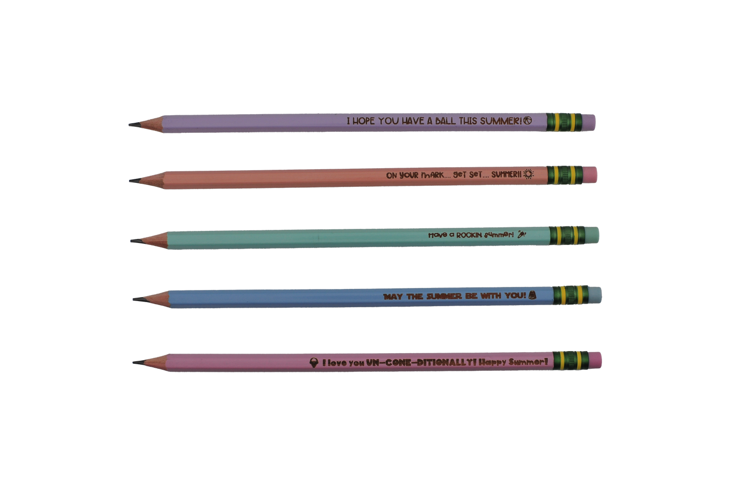 Summer Fun Engraved Wooden Pencils (5-Pack)