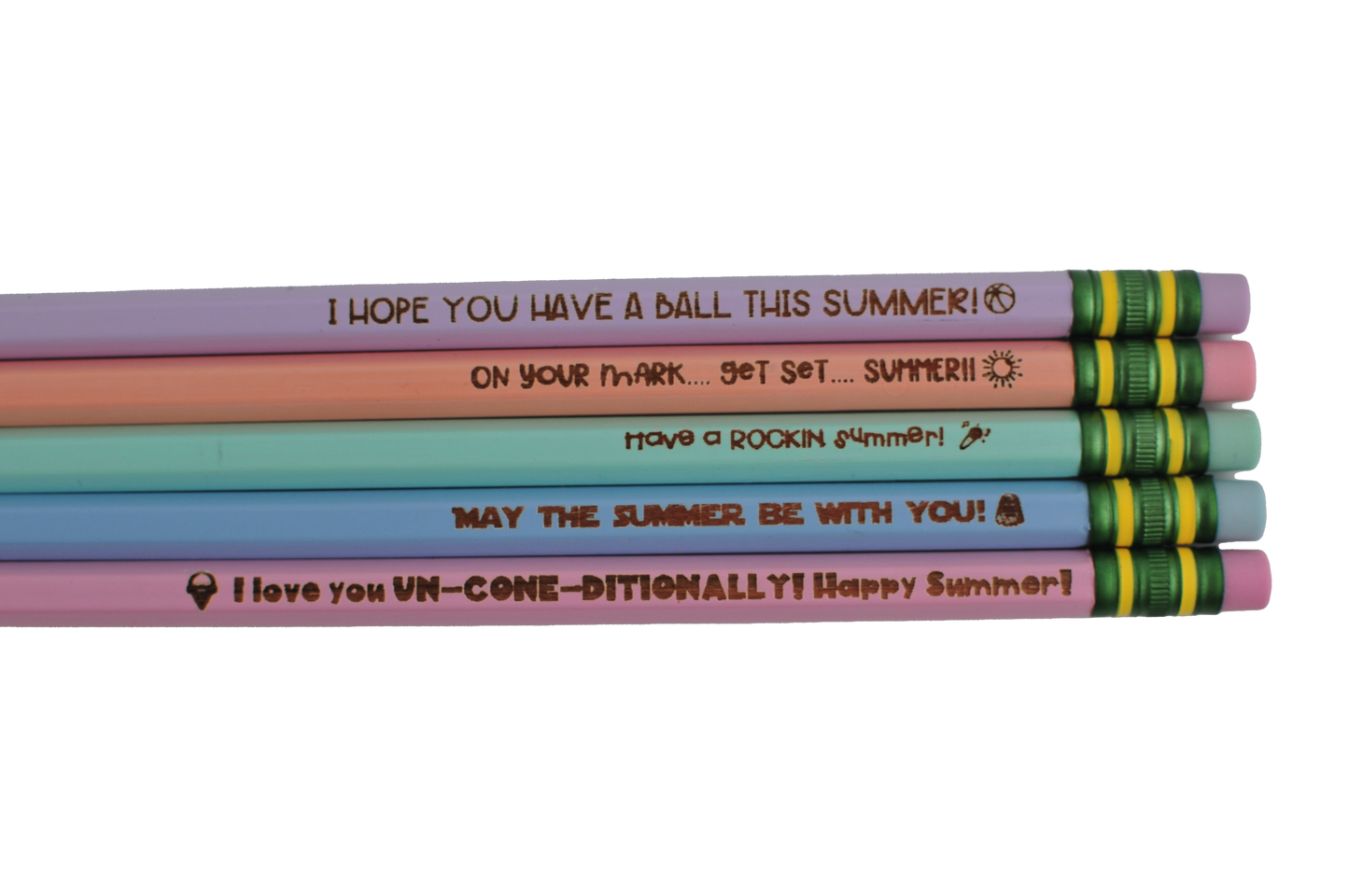 Summer Fun Engraved Wooden Pencils (5-Pack)